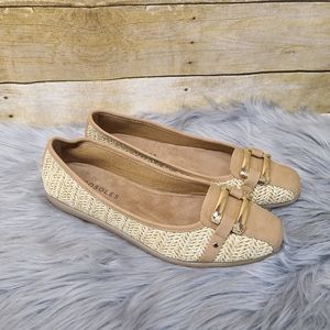 Aerosoles Womens Shoes Tan Buckle Flats Slip on Sh
